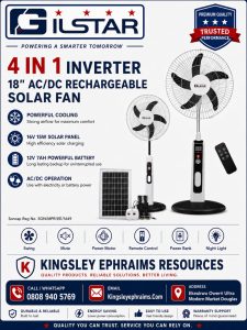 Gilstar 4-in-1 Inverter 18" AC/DC Rechargeable Solar Fan