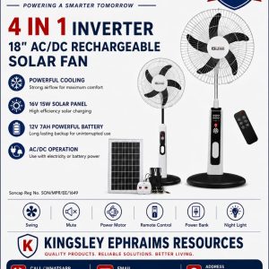 Gilstar 4-in-1 Inverter 18" AC/DC Rechargeable Solar Fan