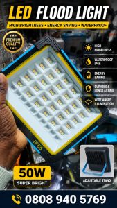 50W LED Flood Light – IP66 Waterproof with Adjustable Stand