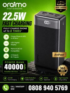 Oraimo OPB-P400 PowerBox 400 Vision 40000mAh Power Bank (22.5W Fast Charging)