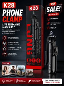 K28 Phone Clamp Selfie Stick Tripod – Live Streaming Kit (Dual Phone Support)