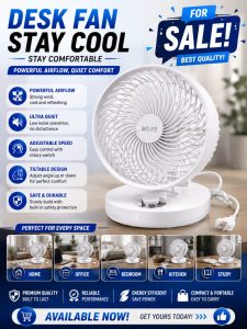 Desk Fan – Powerful Airflow, Adjustable Speed, Tiltable