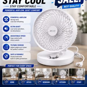 Desk Fan – Powerful Airflow, Adjustable Speed, Tiltable