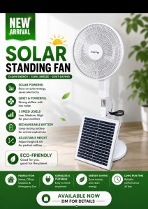 Solar Rechargeable Standing Fan – Quiet & Powerful