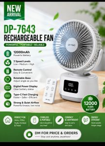 Rechargeable Cordless Portable Fan – 12000mAh