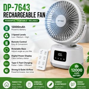 Rechargeable Cordless Portable Fan β 12000mAh