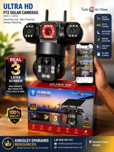 Ultra HD 4G PTZ Solar Camera – Real 3-Lens Screen, 12MP, True Color View