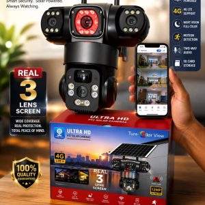 Ultra HD 4G PTZ Solar Camera β Real 3-Lens Screen, 12MP, True Color View
